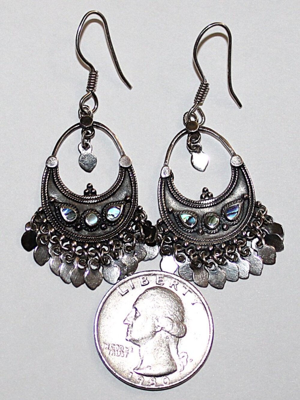Sterling Silver Bohemian Indie Abalone Earrings - Picture 3 of 5
